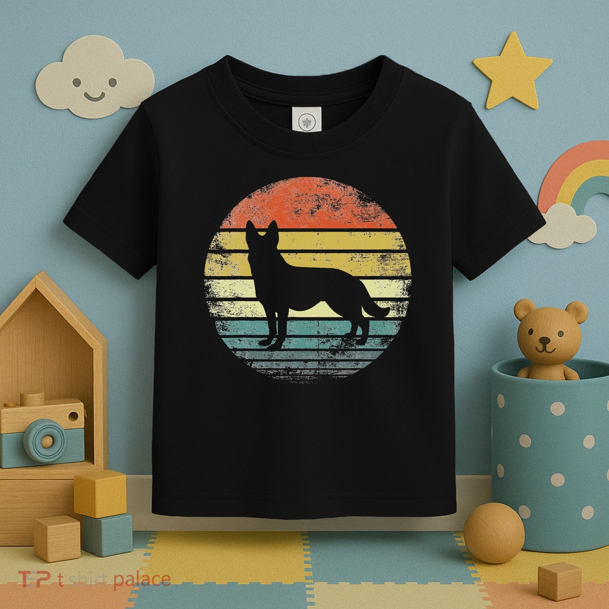 German Shepherd Lover Owner Gift Retro Sunset Dog Toddler T-Shirt