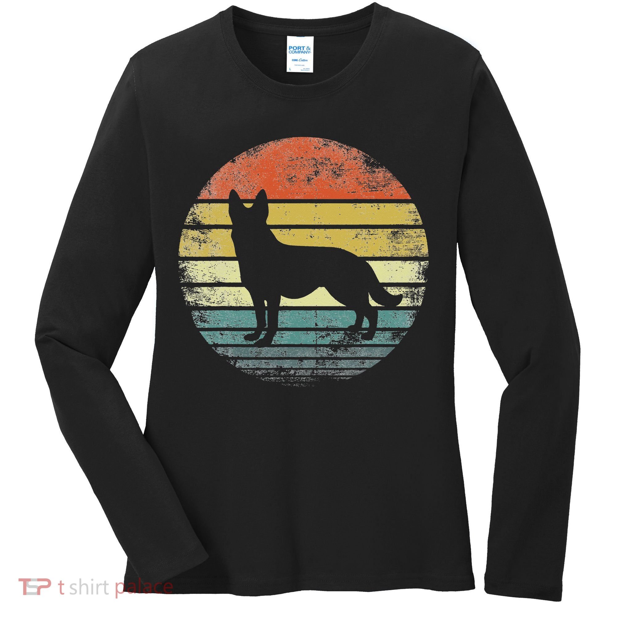 German Shepherd Lover Owner Gift Retro Sunset Dog Women's Long Sleeve Shirt