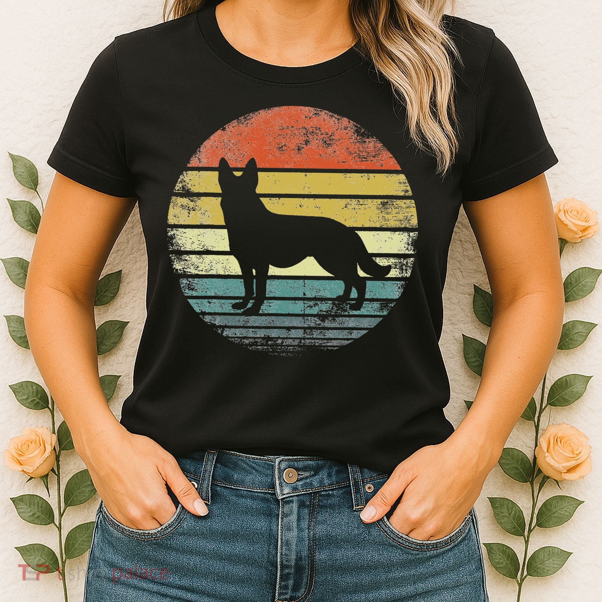 German Shepherd Lover Owner Gift Retro Sunset Dog Women's T-Shirt
