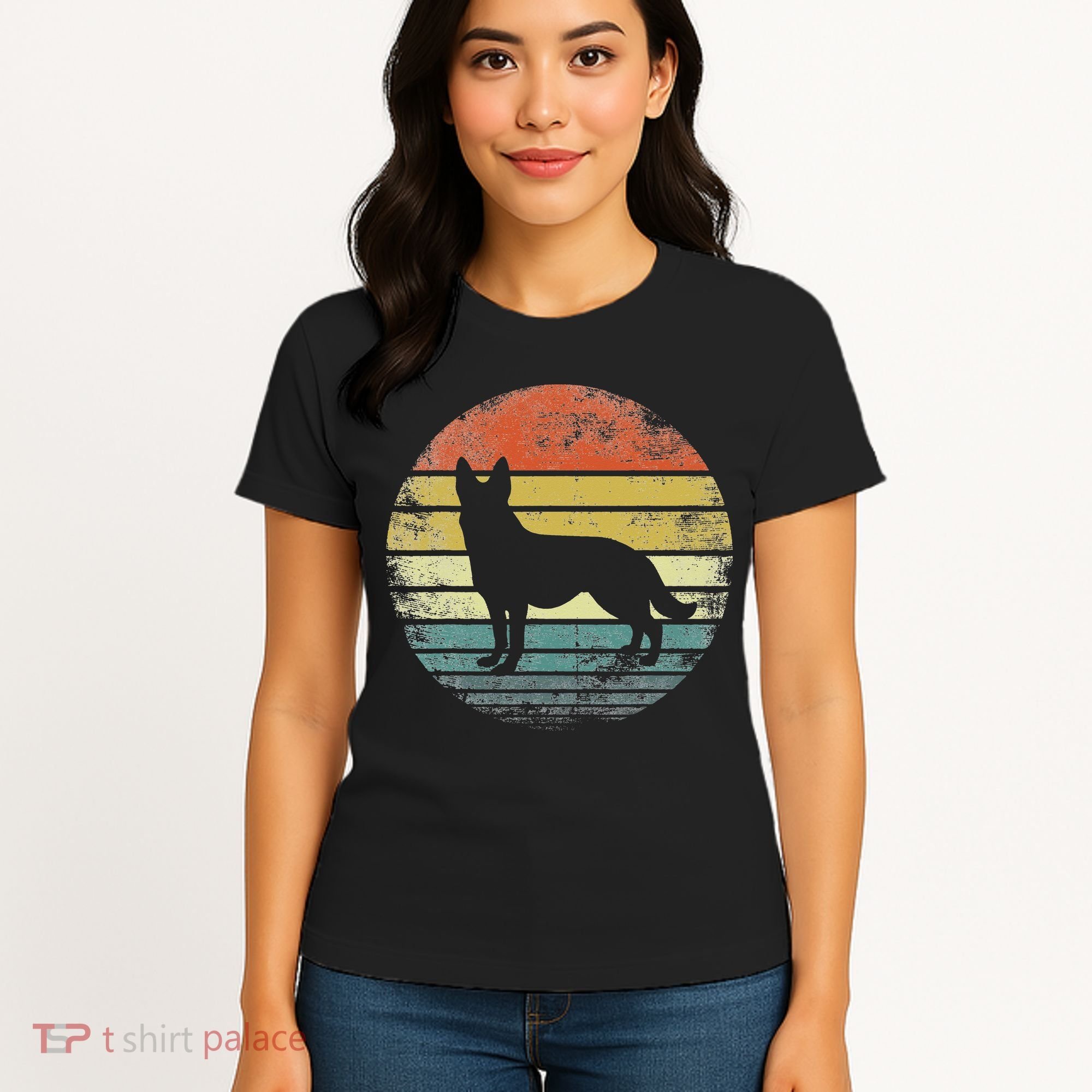 German Shepherd Lover Owner Gift Retro Sunset Dog Women's T-Shirt