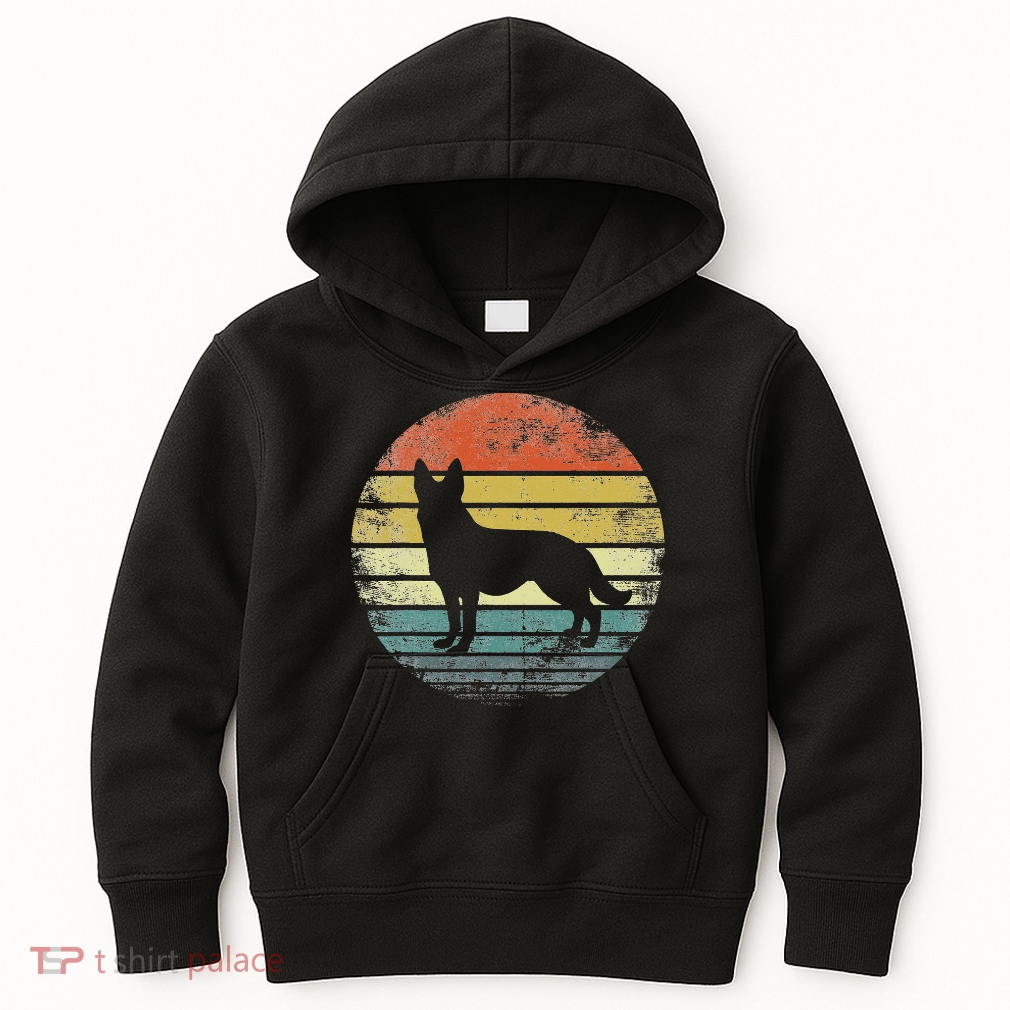 German Shepherd Lover Owner Gift Retro Sunset Dog Kids Hoodie