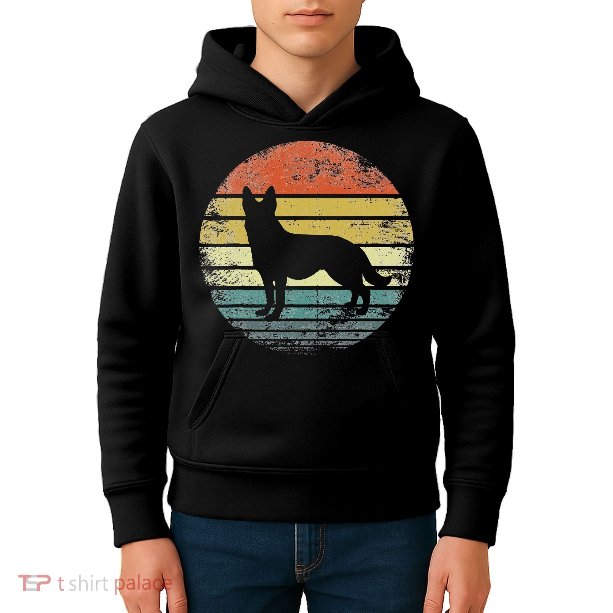 German Shepherd Lover Owner Gift Retro Sunset Dog Kids Hoodie