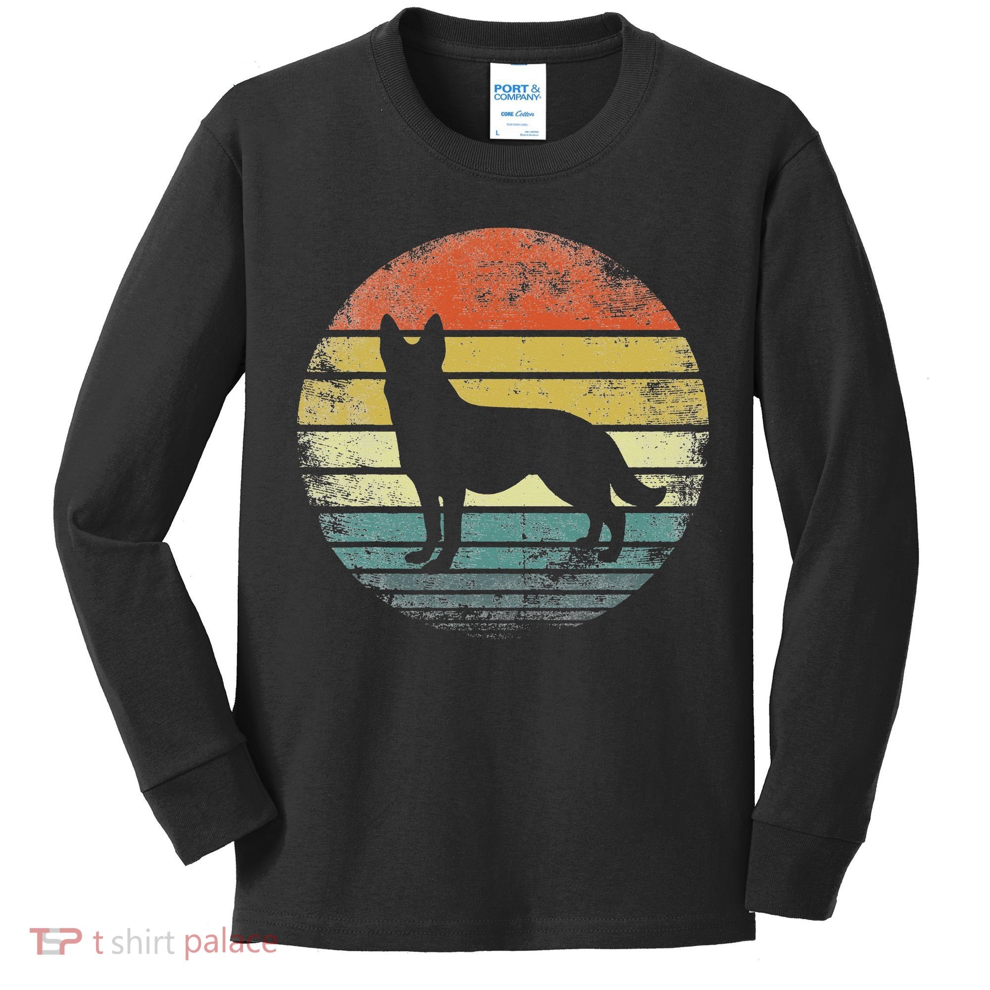 German Shepherd Lover Owner Gift Retro Sunset Dog Kids Long Sleeve Shirt