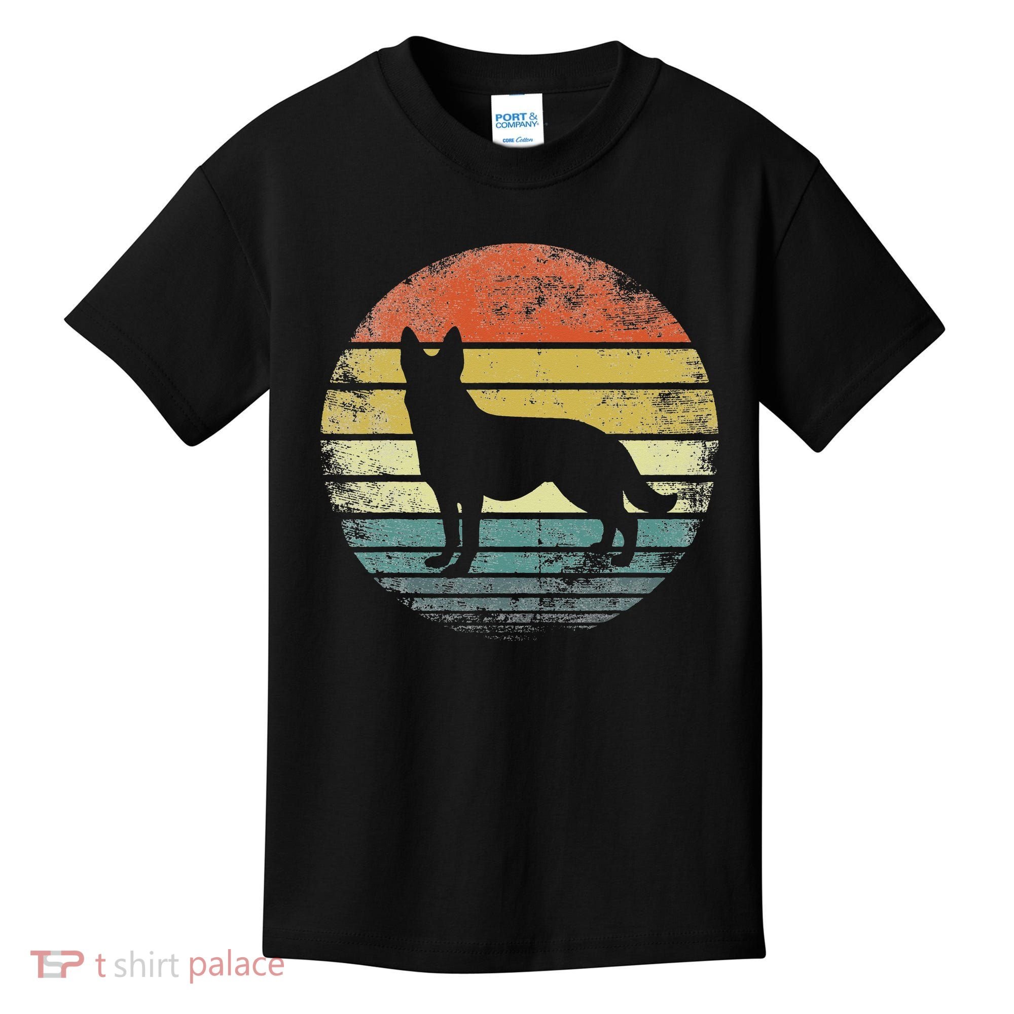 German Shepherd Lover Owner Gift Retro Sunset Dog Kids T-Shirt