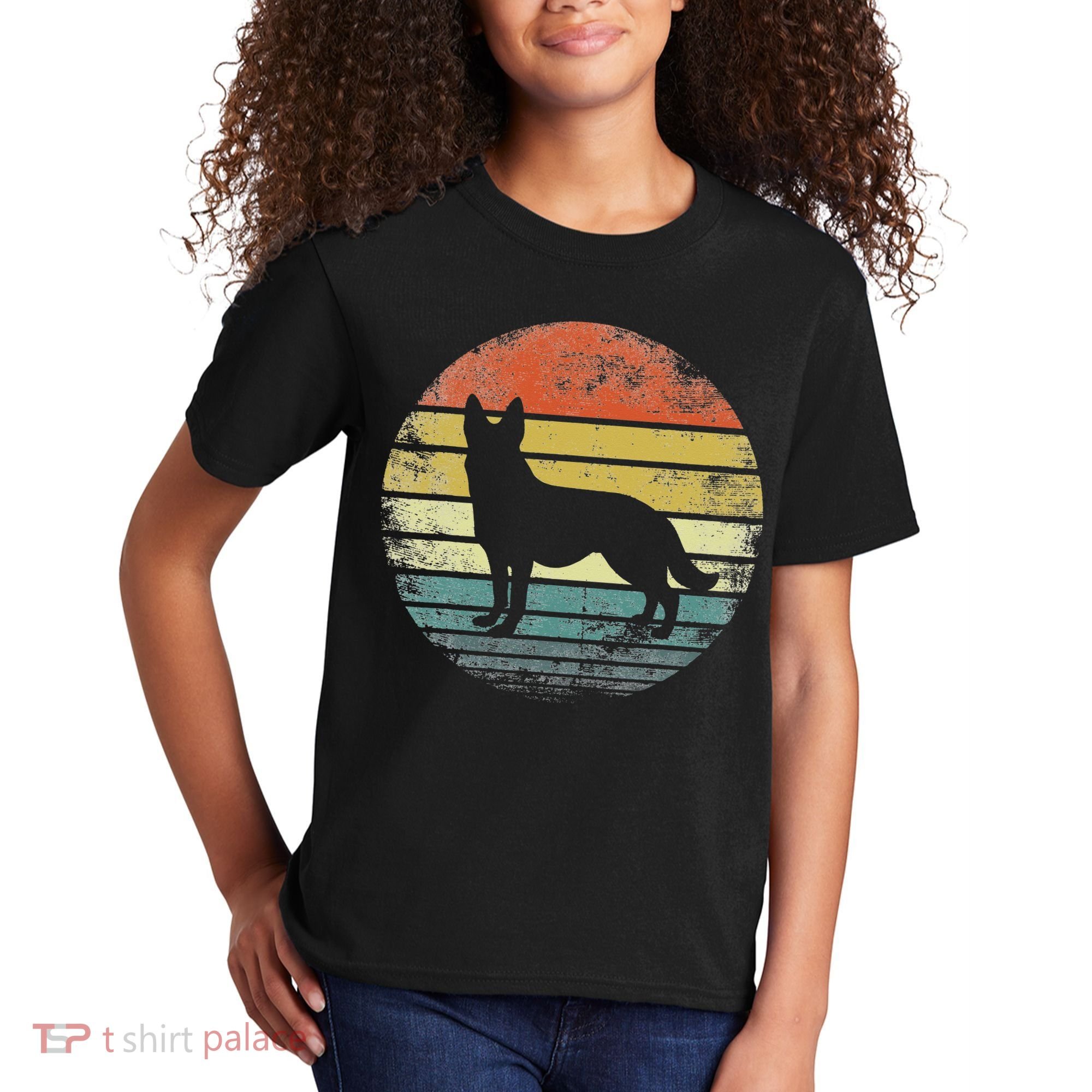 German Shepherd Lover Owner Gift Retro Sunset Dog Kids T-Shirt