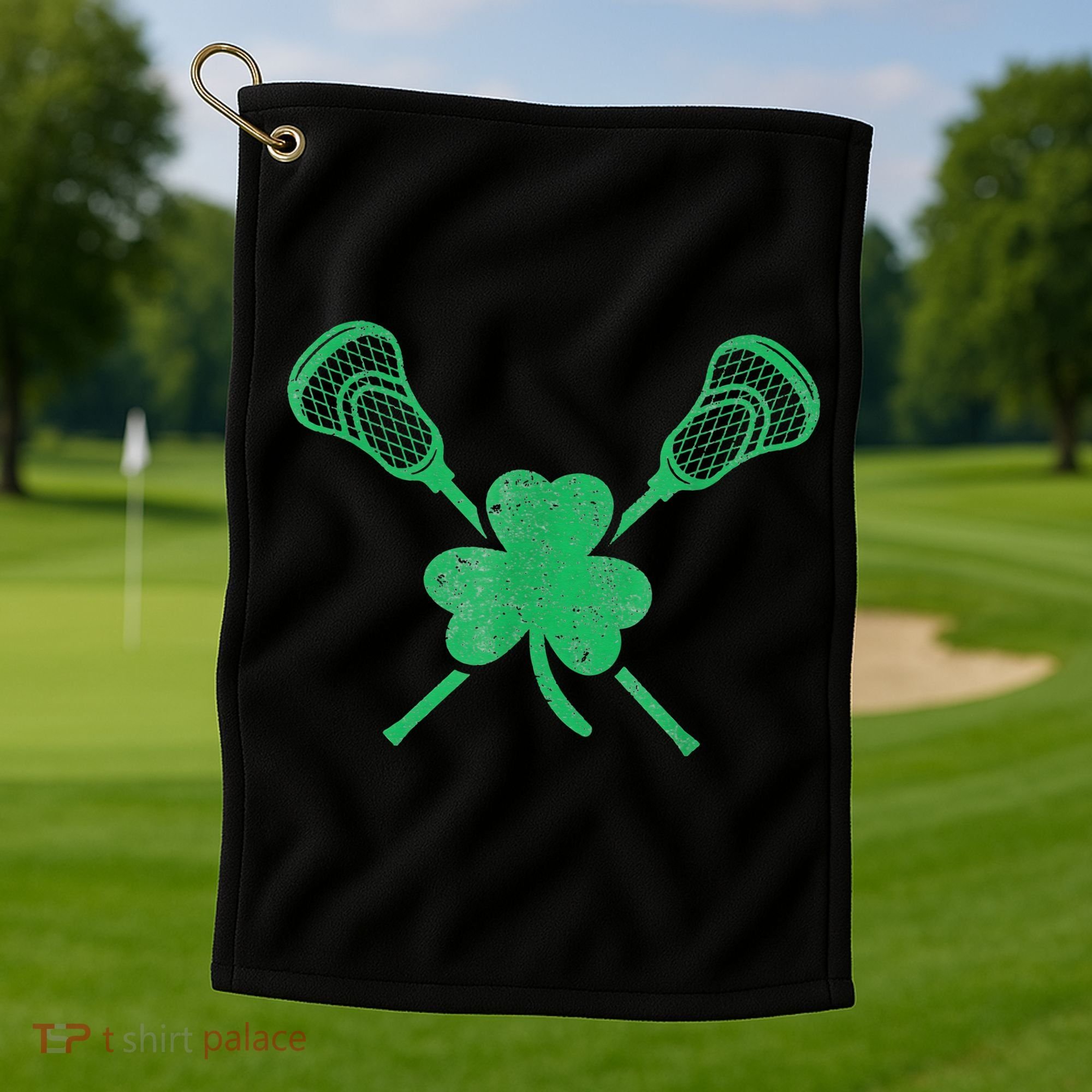 Green Shamrock Lacrosse Irish St Patrick's Day Golf Towel