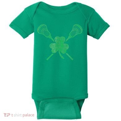 Green Shamrock Lacrosse Irish St Patrick's Day Baby Bodysuit