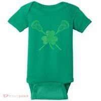 Green Shamrock Lacrosse Irish St Patrick's Day Baby Bodysuit thumb 0