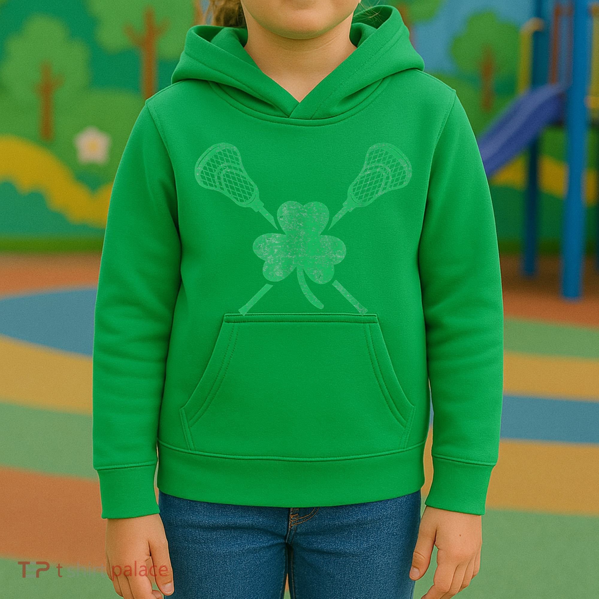 Green Shamrock Lacrosse Irish St Patrick's Day Kids Hoodie