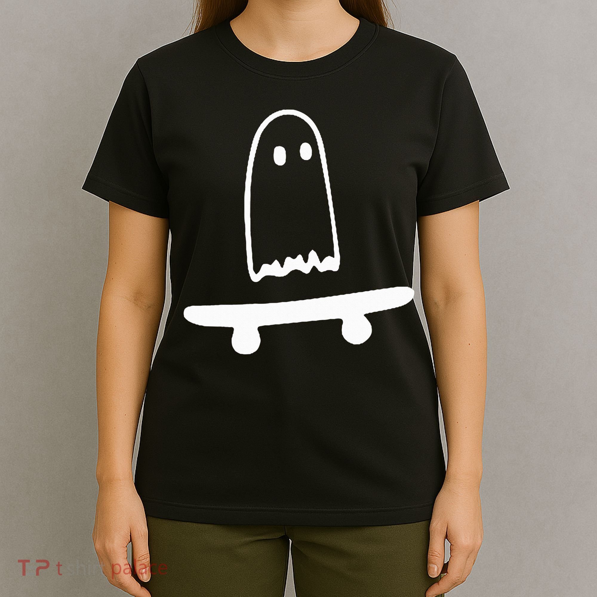 Ghost Skateboard Lazy Halloween Costume T-Shirt