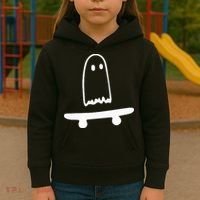 Ghost Skateboard Lazy Halloween Costume Kids Hoodie thumb 3