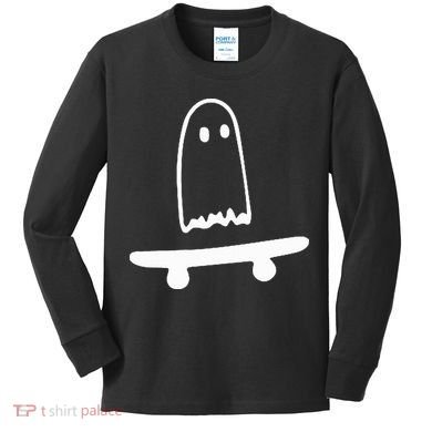 Ghost Skateboard Lazy Halloween Costume Kids Long Sleeve Shirt