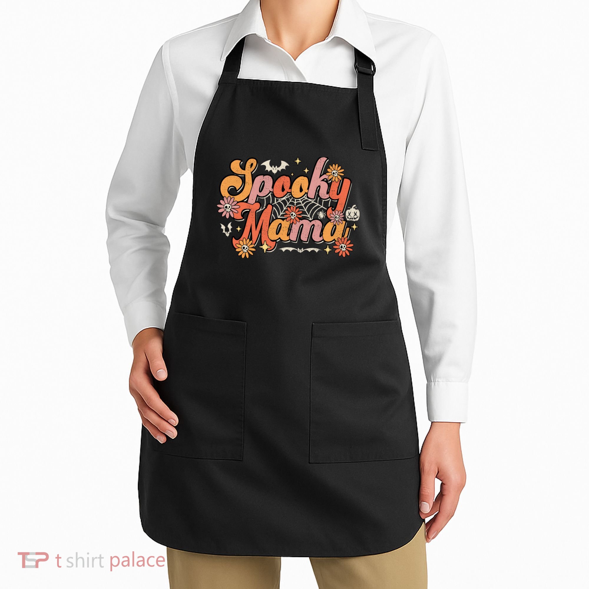 Groovy Spooky Mama Retro Halloween Ghost Witchy Spooky Mom Apron