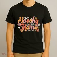 Groovy Spooky Mama Retro Halloween Ghost Witchy Spooky Mom T-Shirt thumb 3