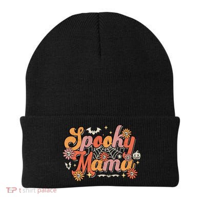 Groovy Spooky Mama Retro Halloween Ghost Witchy Spooky Mom Beanie