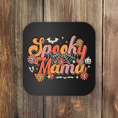 Groovy Spooky Mama Retro Halloween Ghost Witchy Spooky Mom Coaster