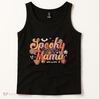Groovy Spooky Mama Retro Halloween Ghost Witchy Spooky Mom Tank Top thumb 2
