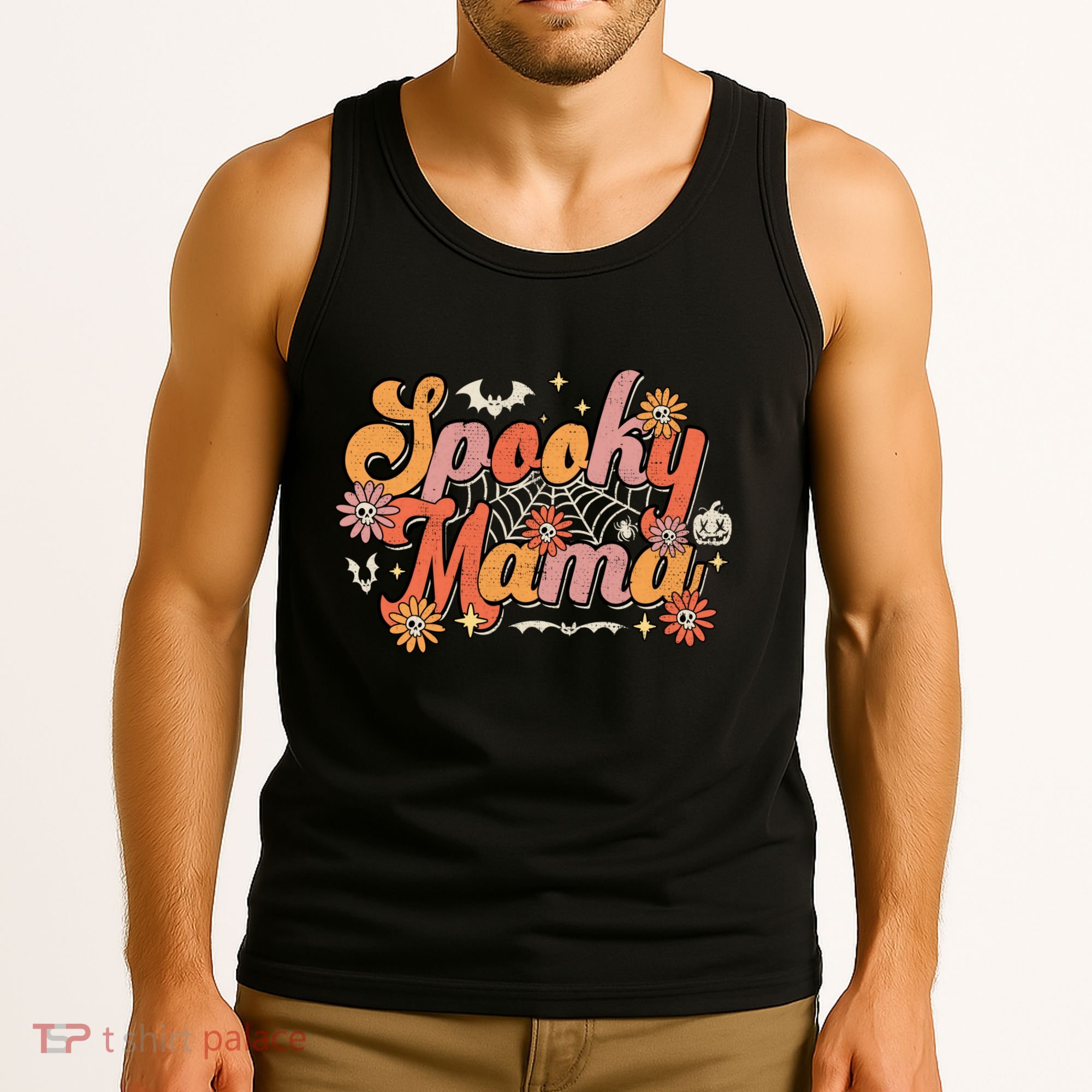 Groovy Spooky Mama Retro Halloween Ghost Witchy Spooky Mom Tank Top