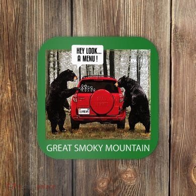 Great Smoky Mountain Bears Hey Look A Menu Coaster