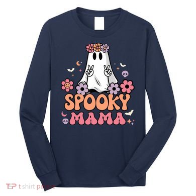 Groovy Spooky Mama Floral Ghost Halloween Spooky Mom Wo Long Sleeve Shirt