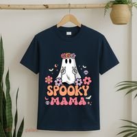 Groovy Spooky Mama Floral Ghost Halloween Spooky Mom Wo T-Shirt thumb 2