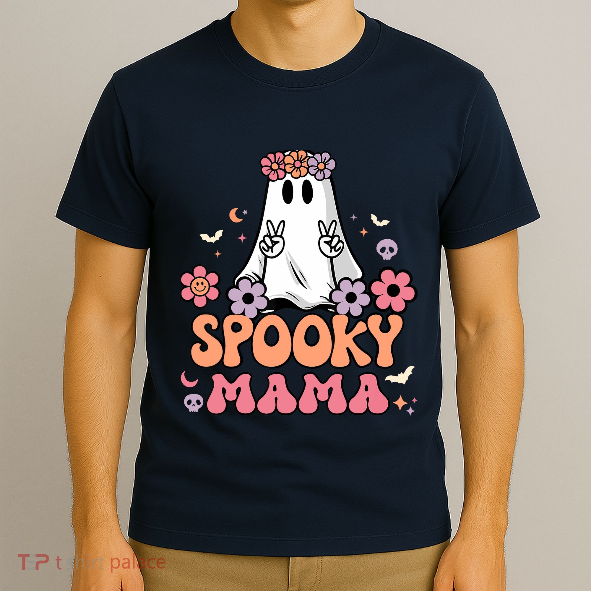 Groovy Spooky Mama Floral Ghost Halloween Spooky Mom Wo T-Shirt