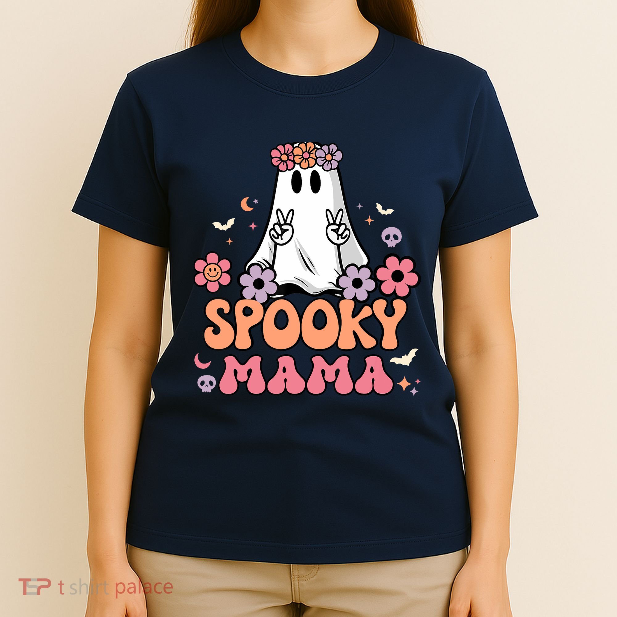 Groovy Spooky Mama Floral Ghost Halloween Spooky Mom Wo T-Shirt