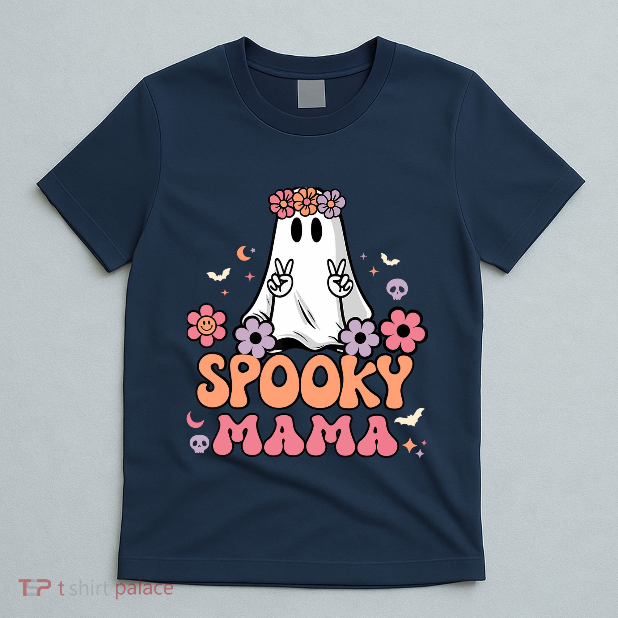 Groovy Spooky Mama Floral Ghost Halloween Spooky Mom Wo T-Shirt