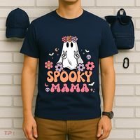 Groovy Spooky Mama Floral Ghost Halloween Spooky Mom Wo T-Shirt thumb 6