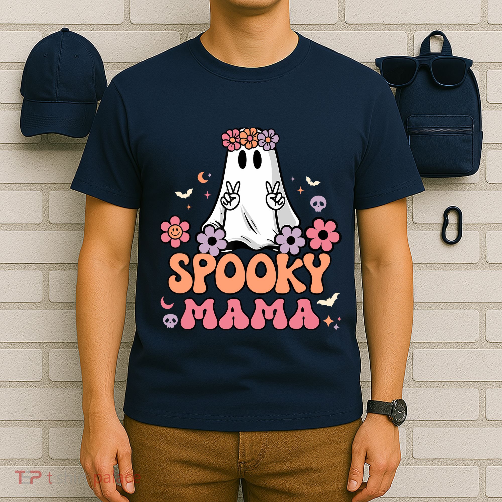 Groovy Spooky Mama Floral Ghost Halloween Spooky Mom Wo T-Shirt