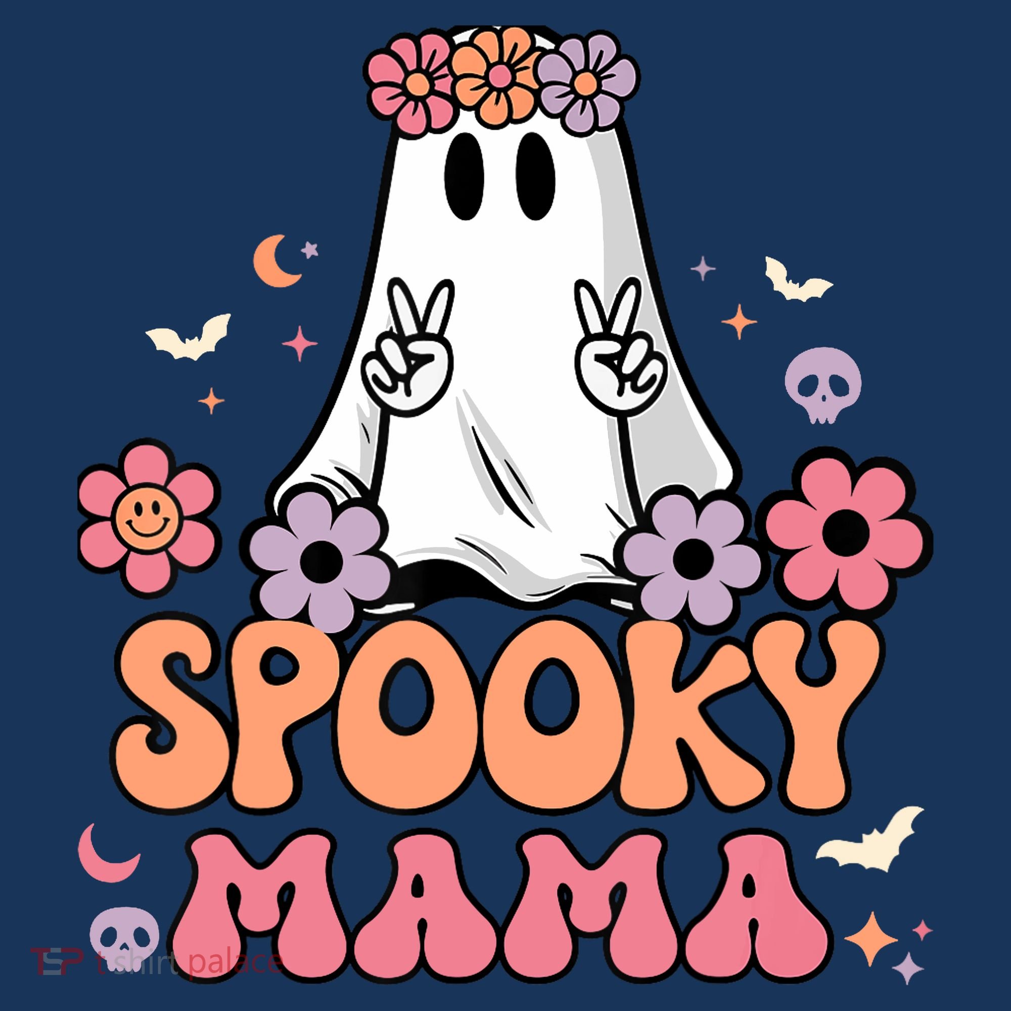 Groovy Spooky Mama Floral Ghost Halloween Spooky Mom Wo T-Shirt