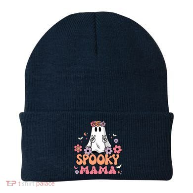 Groovy Spooky Mama Floral Ghost Halloween Spooky Mom Wo Beanie