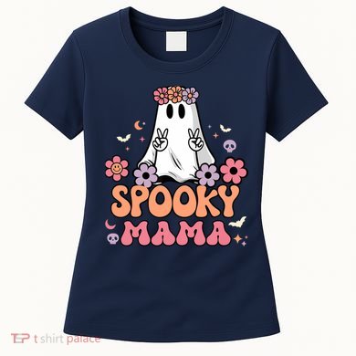 Groovy Spooky Mama Floral Ghost Halloween Spooky Mom Wo Women's T-Shirt