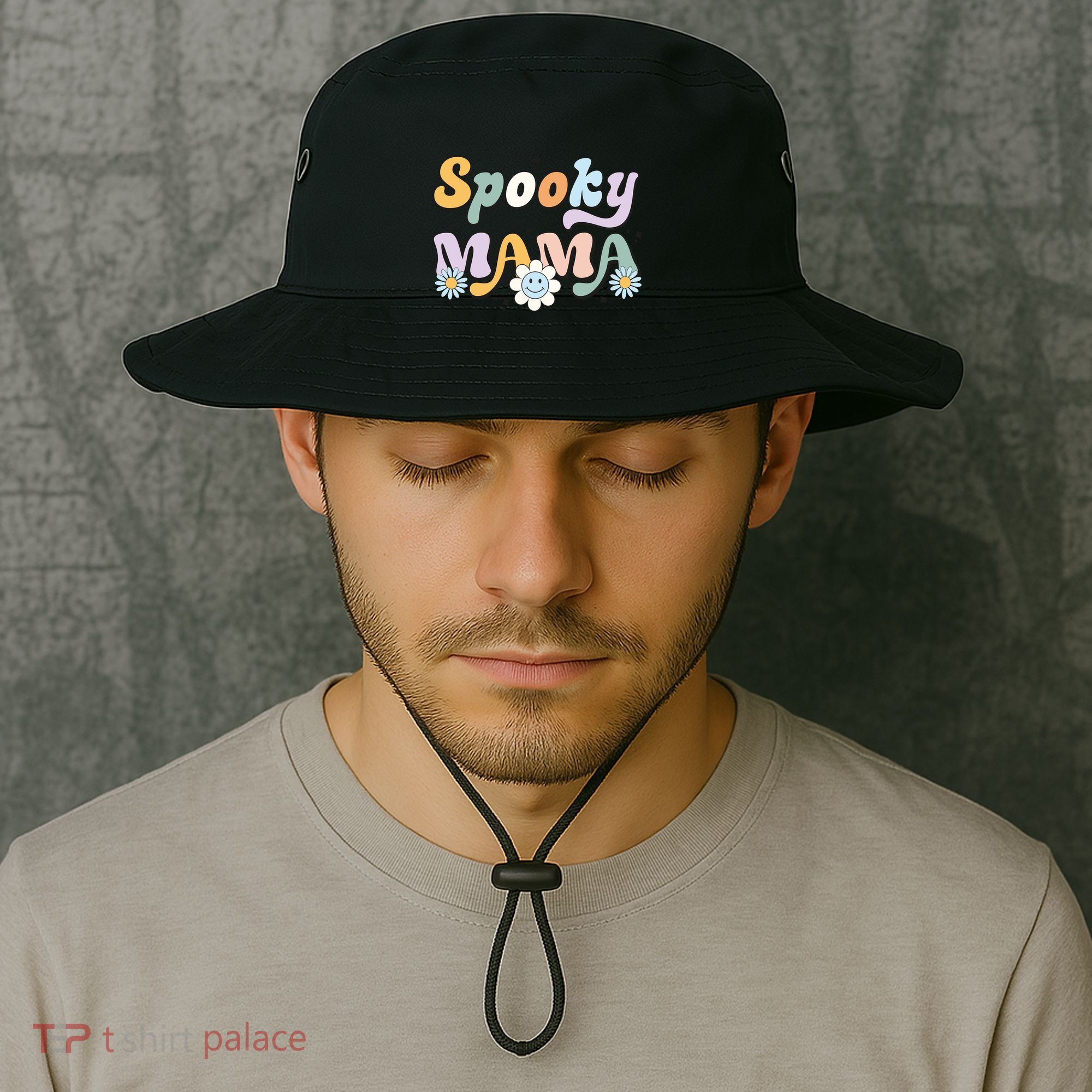 Groovy Spooky Mama Retro Halloween Ghost Witchy Spooky Mom Bucket Hat