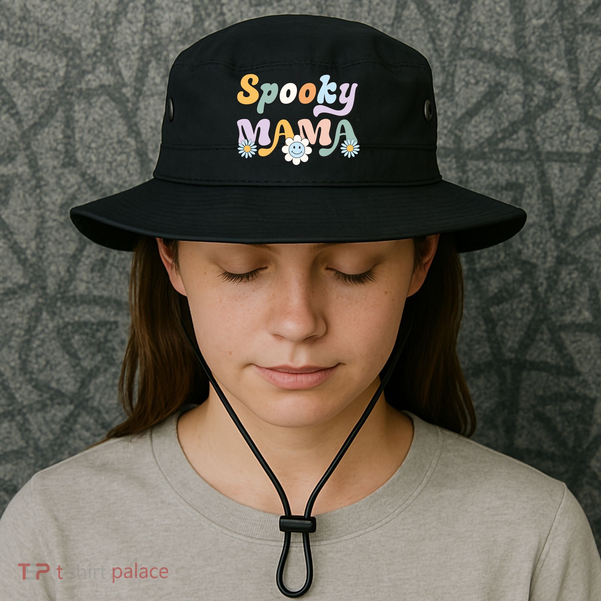 Groovy Spooky Mama Retro Halloween Ghost Witchy Spooky Mom Bucket Hat