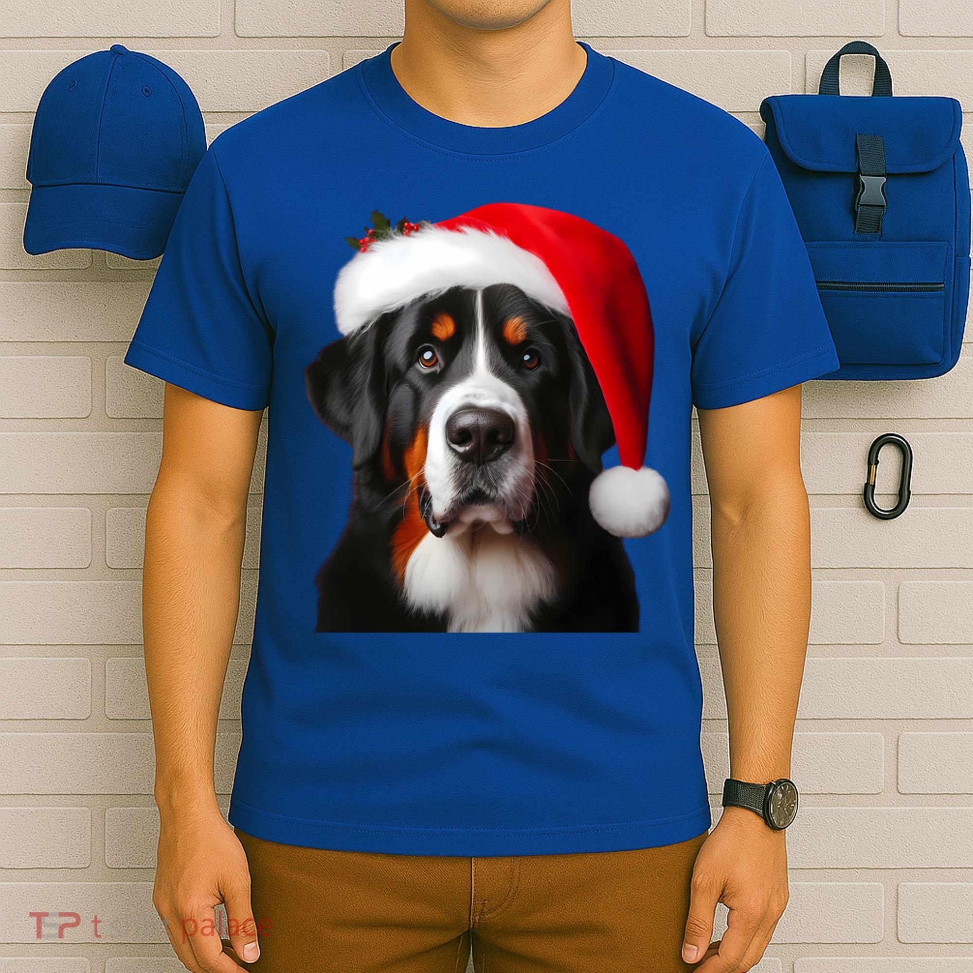 Greater Swiss Mountain Dog With Santa Hat Christmas Dog Mom Gift T-Shirt