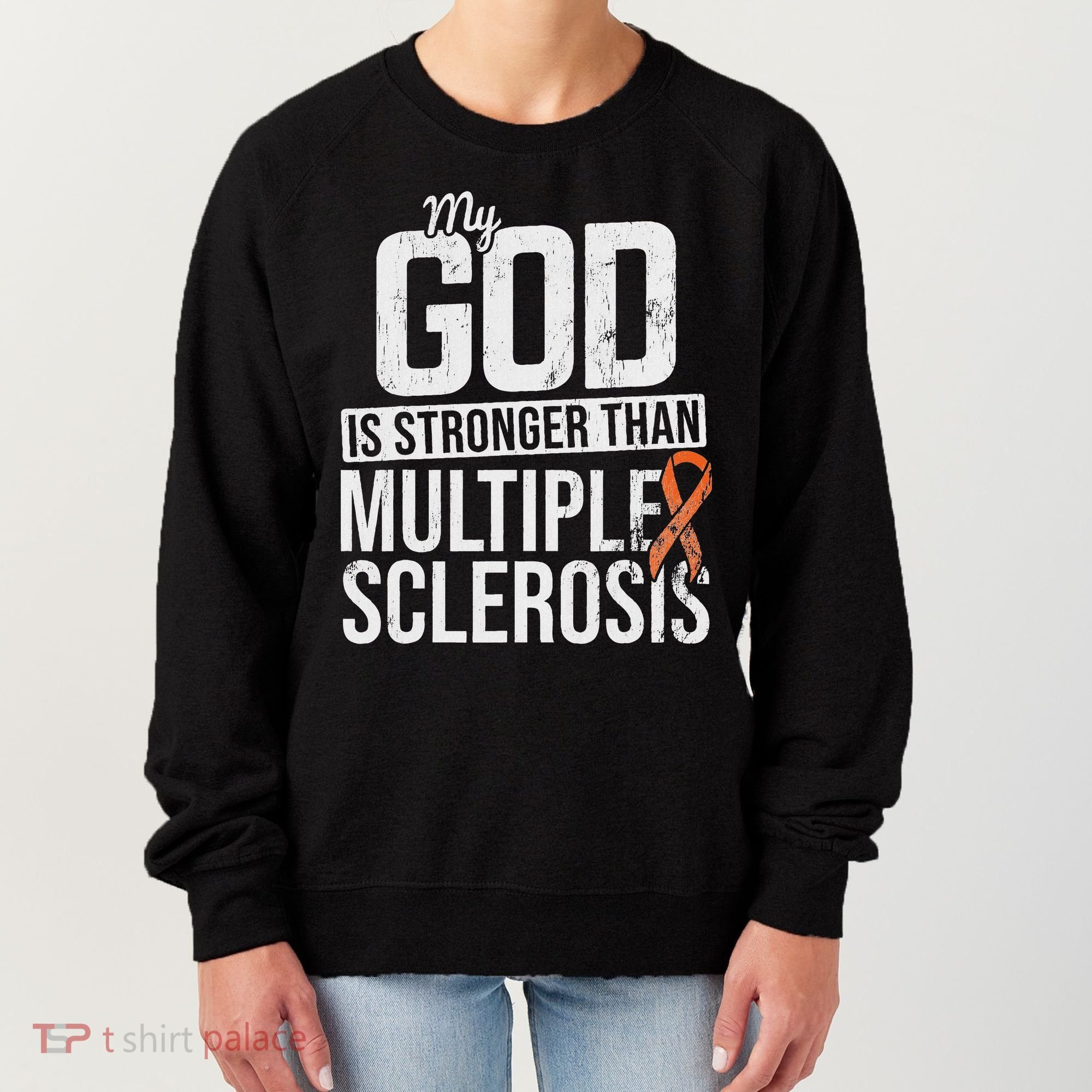 God Stronger Multiple Sclerosis Ms Awareness Orange Ribbon Women's Sweatshirt