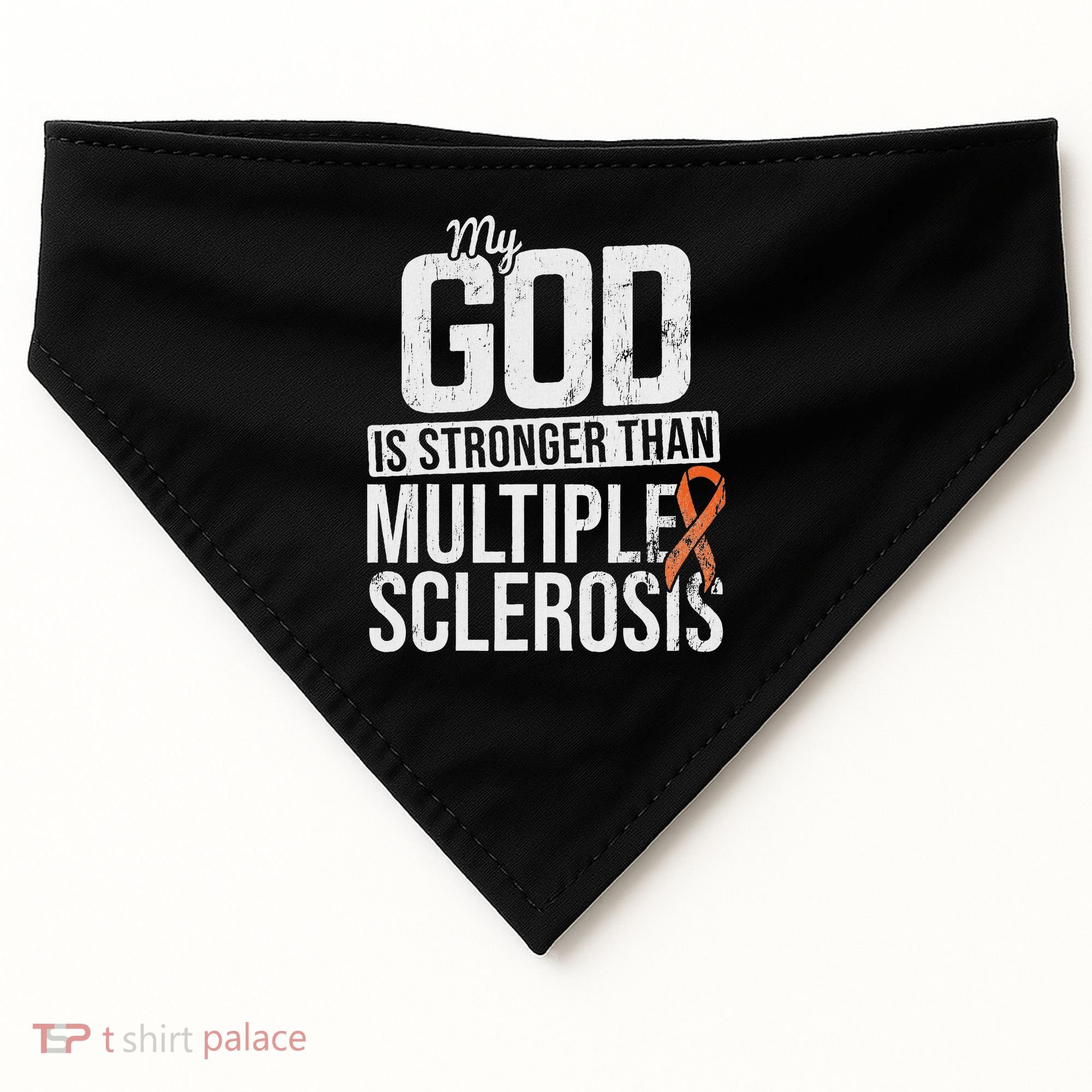 God Stronger Multiple Sclerosis Ms Awareness Orange Ribbon USA-Made Doggie Bandana