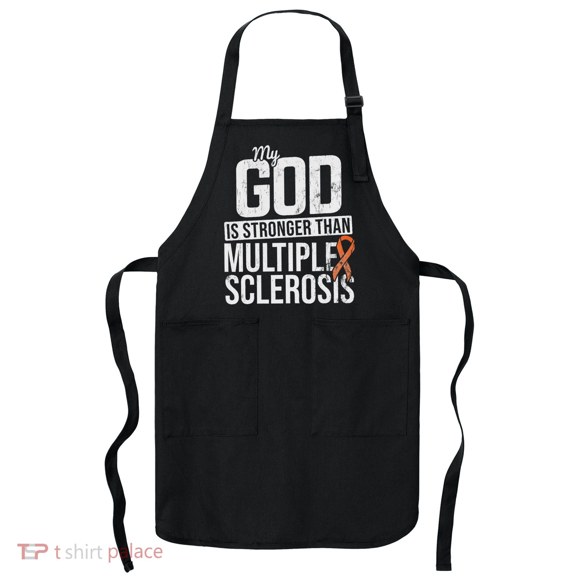 God Stronger Multiple Sclerosis Ms Awareness Orange Ribbon Apron
