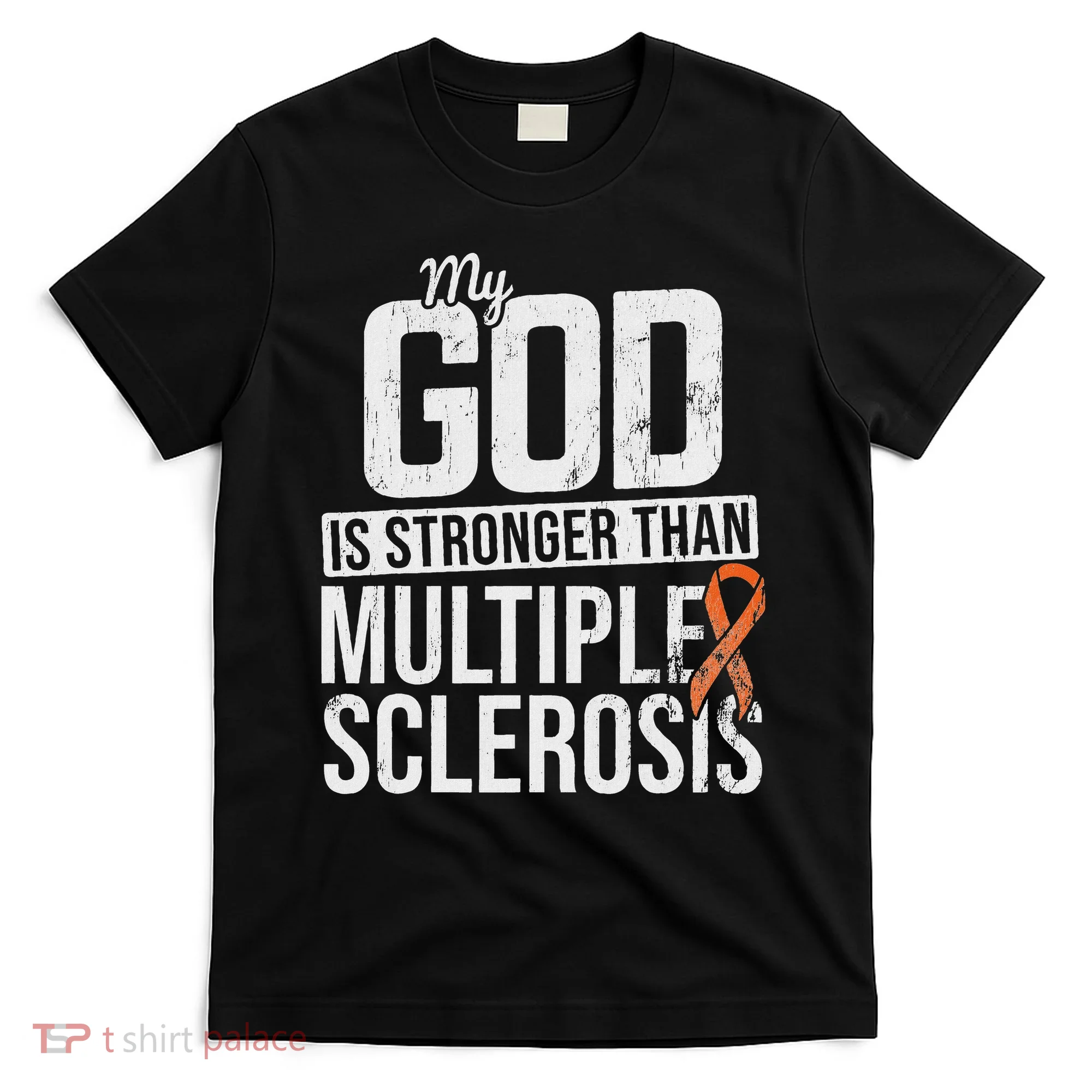 God Stronger Multiple Sclerosis Ms Awareness Orange Ribbon T-Shirt