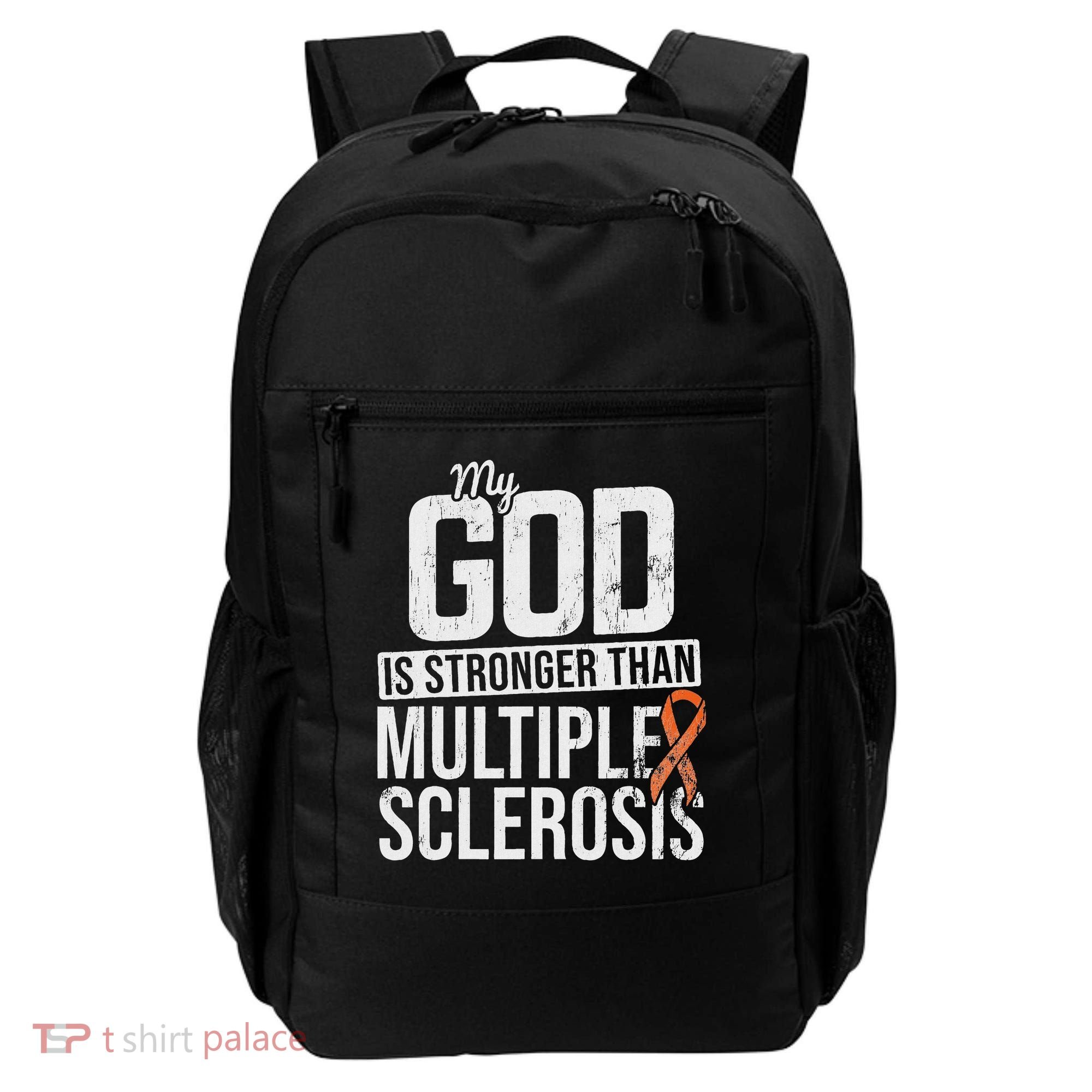 God Stronger Multiple Sclerosis Ms Awareness Orange Ribbon Backpack