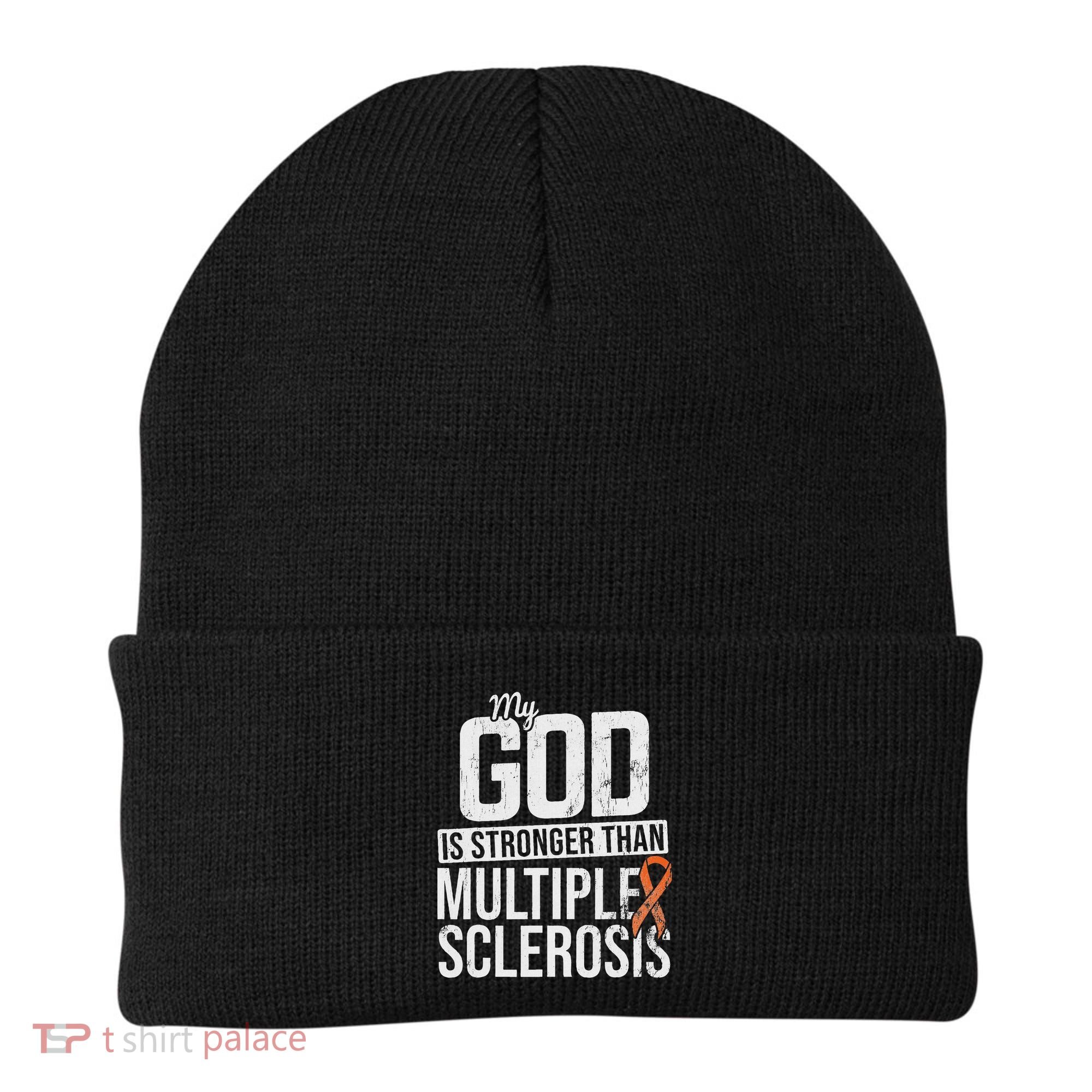 God Stronger Multiple Sclerosis Ms Awareness Orange Ribbon Beanie