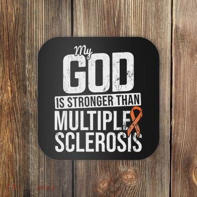 God Stronger Multiple Sclerosis Ms Awareness Orange Ribbon Coaster