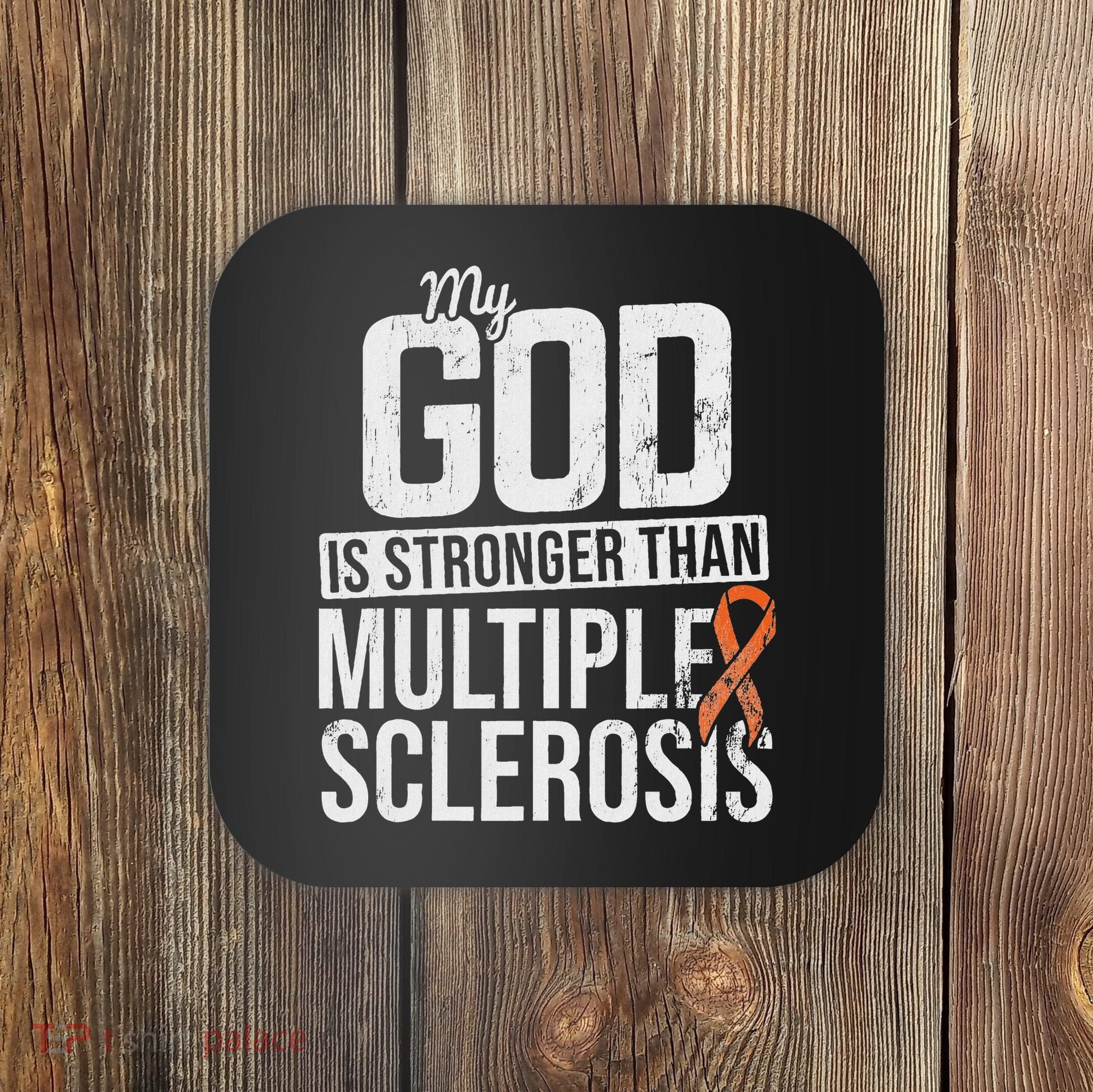 God Stronger Multiple Sclerosis Ms Awareness Orange Ribbon Coaster