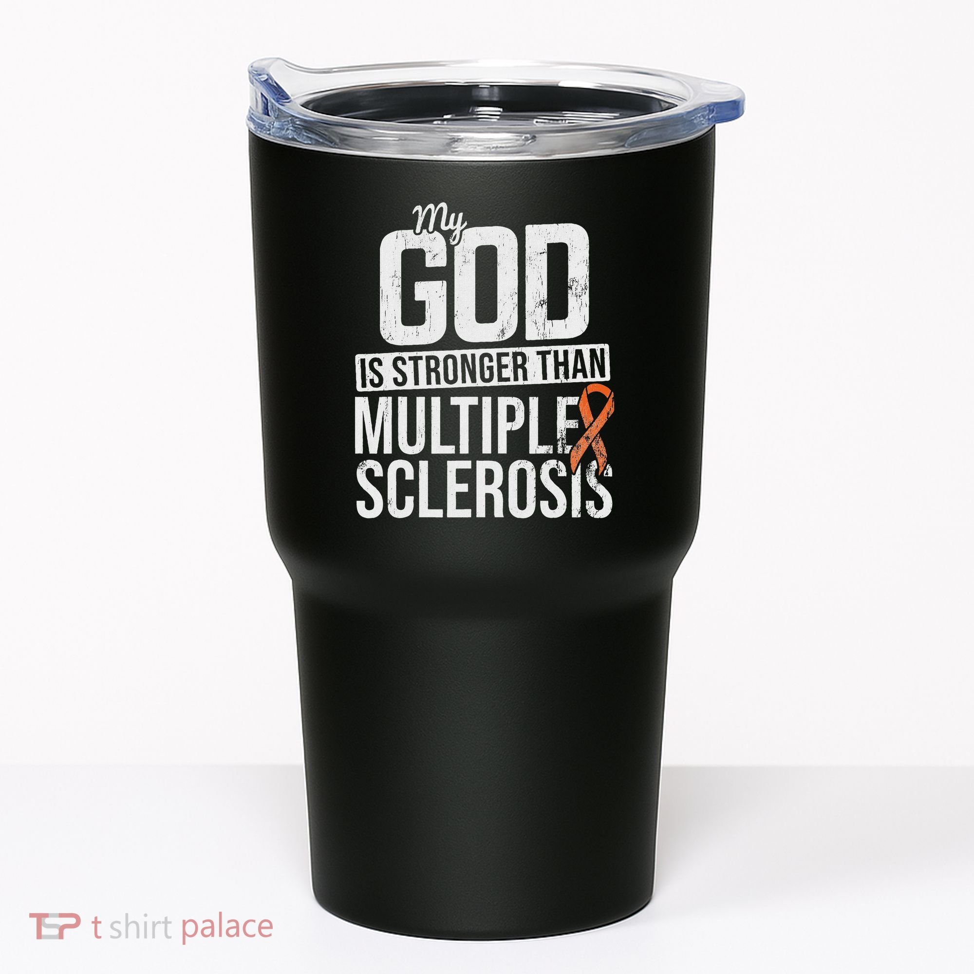 God Stronger Multiple Sclerosis Ms Awareness Orange Ribbon Tumbler