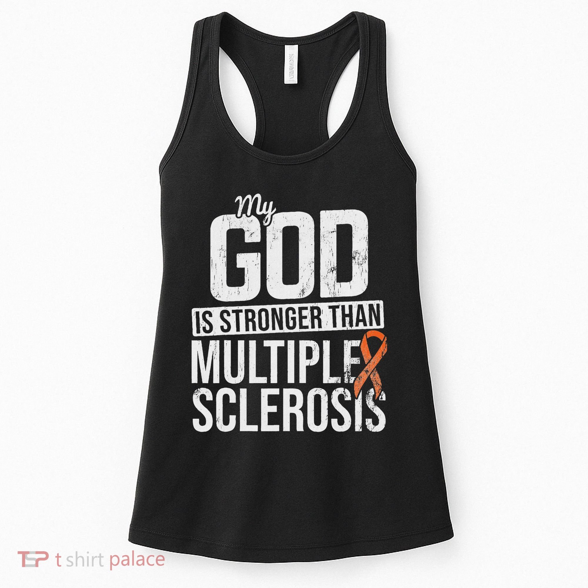 God Stronger Multiple Sclerosis Ms Awareness Orange Ribbon Women's Tank Top