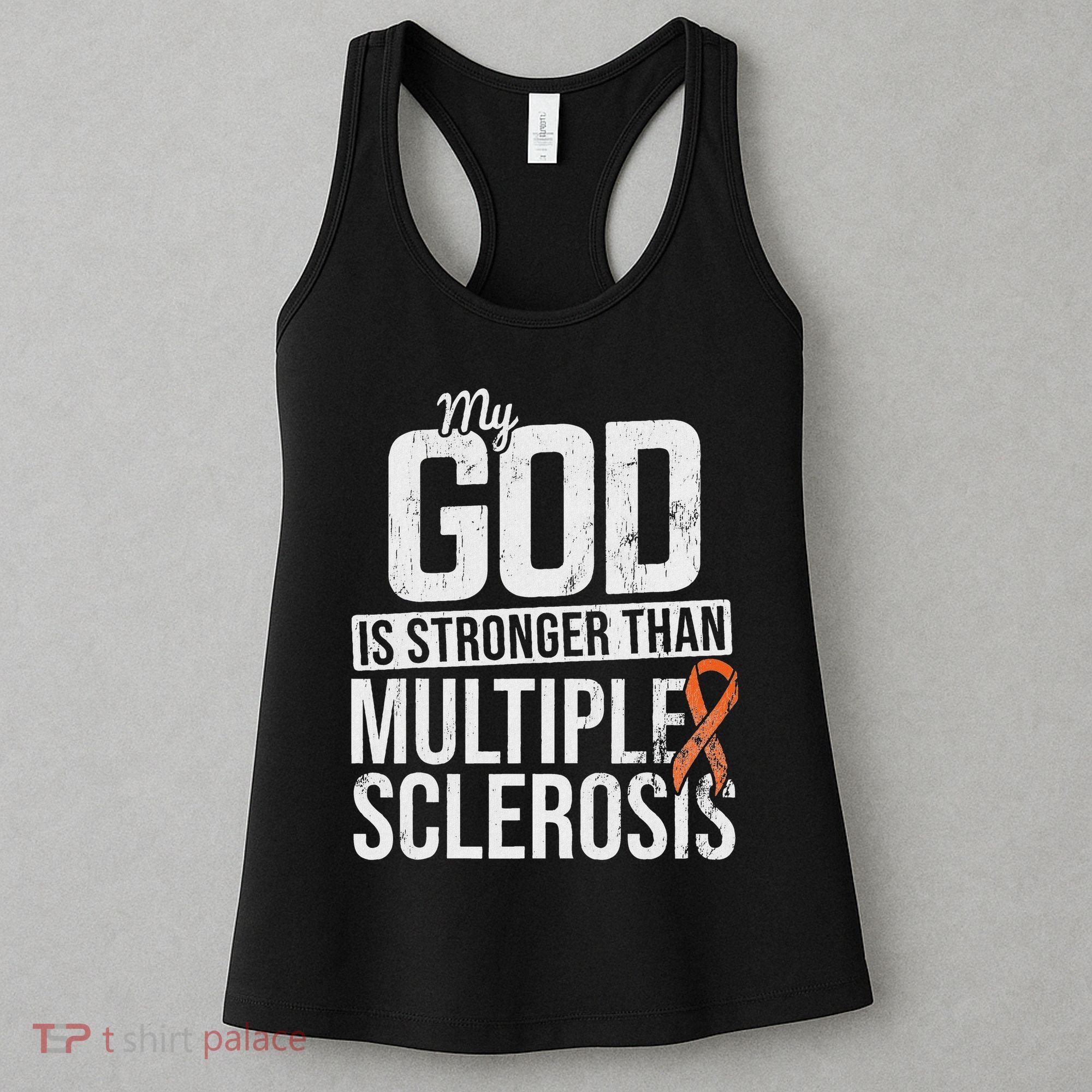 God Stronger Multiple Sclerosis Ms Awareness Orange Ribbon Women's Tank Top