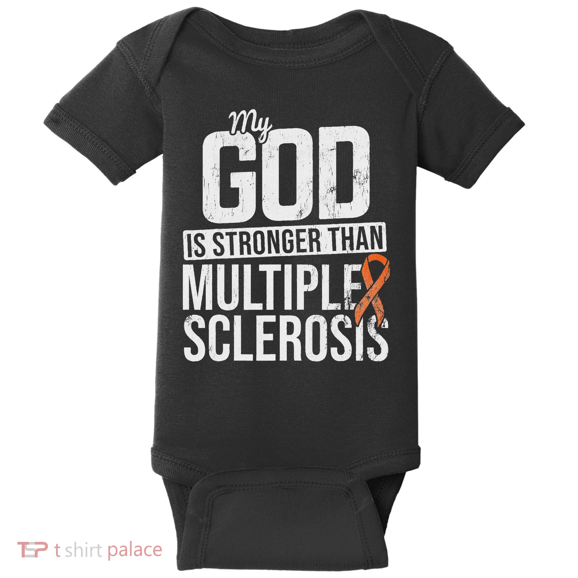 God Stronger Multiple Sclerosis Ms Awareness Orange Ribbon Baby Bodysuit