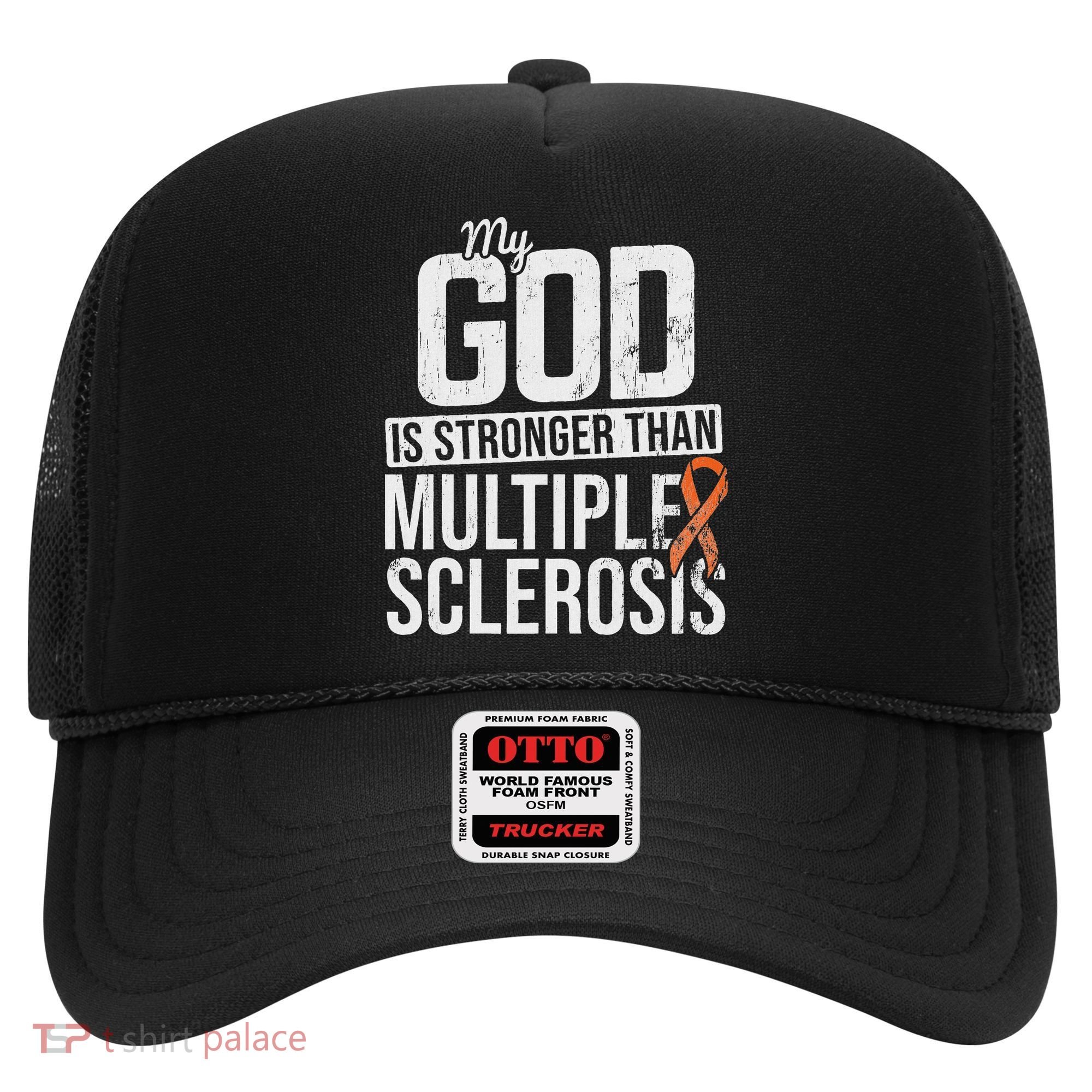 God Stronger Multiple Sclerosis Ms Awareness Orange Ribbon Hat