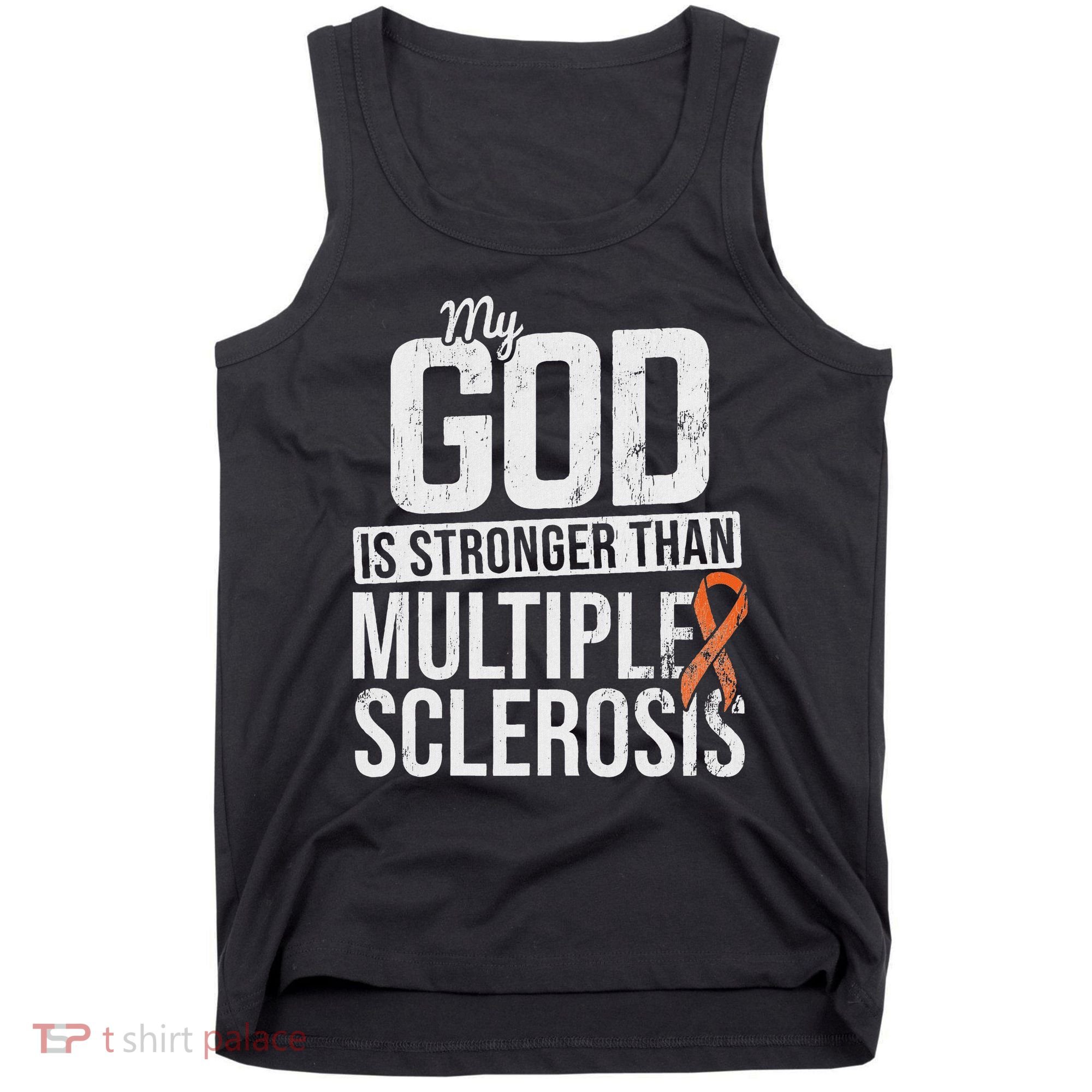 God Stronger Multiple Sclerosis Ms Awareness Orange Ribbon Tank Top